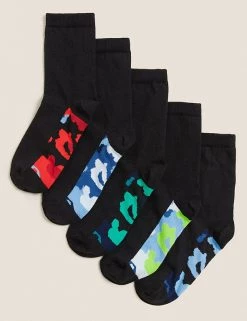 M&S Collection 5pk Cotton Rich Camouflage Socks