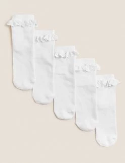 M&S Collection 5pk Cotton Rich Frill School Socks