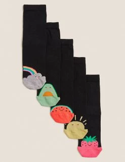 M&S Collection Socks & Tights 5pk Cotton Rich Toe Design Socks