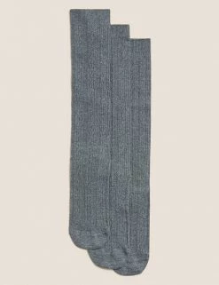 M&S Collection Socks & Tights 3pk Of Cable Knee High Socks
