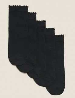 M&S Collection Socks & Tights 5pk Of Short Picot Socks -Outlet The Tidy Tots Store SD 04 T64 8079A Y0 X EC 0