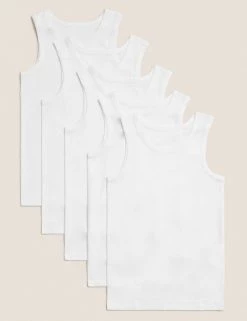 M&S Collection Underwear 5pk Pure Cotton Vests (2-16 Yrs)