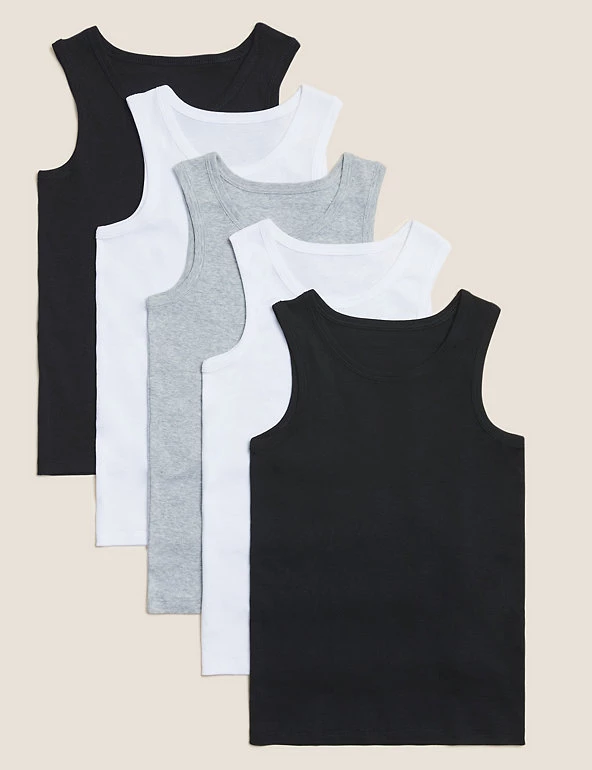 M&S Collection Underwear 5pk Pure Cotton Vests (2-16 Yrs) 3 M&S Collection Underwear 5pk Pure Cotton Vests (2-16 Yrs)