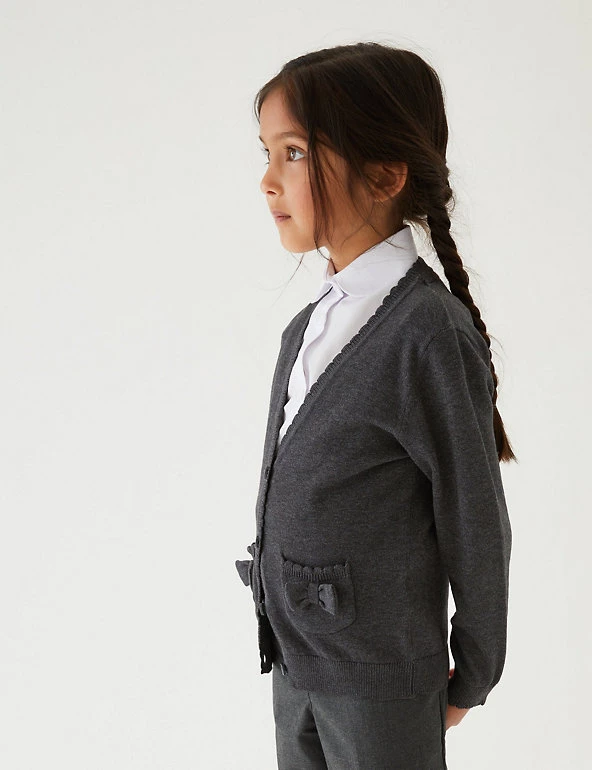 M&S Collection Cardigans Girls’ Pure Cotton Bow Pocket School Cardigan (3-18 Yrs) 7 M&S Collection Cardigans Girls’ Pure Cotton Bow Pocket School Cardigan (3-18 Yrs) - Image 5