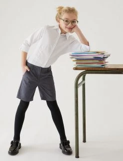 M&S Collection School 2pk Girls' Slim Leg Shorts (2-16 Yrs)