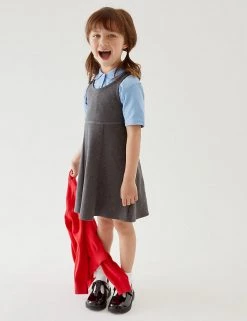 M&S Collection Dresses 2pk Girls' Cotton School Pinafores (2-12 Yrs)