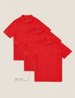 M&S Collection Polo-shirts 3pk Unisex Pure Cotton School Polo Shirts (2-16 Yrs) -Outlet The Tidy Tots Store SD 04 T76 2051 B0 X EC 90