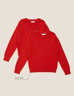 M&S Collection Jumpers 2pk Unisex Pure Cotton School Jumper (3-18 Yrs) -Outlet The Tidy Tots Store SD 04 T76 3919 B0 X EC 90