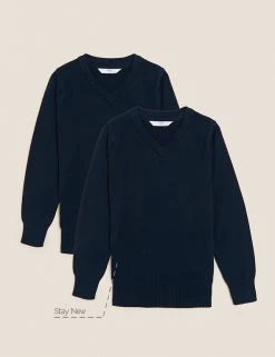 M&S Collection 2pk Unisex Slim Fit Cotton School Jumpers (3-18 Yrs) -Outlet The Tidy Tots Store SD 04 T76 3921 F0 X EC 90