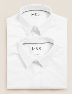 M&S Collection Boys' 2pk Slim Fit Stretch School Shirts (2-16 Yrs) -Outlet The Tidy Tots Store SD 04 T76 5753 Z0 X EC 7