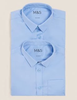 M&S Collection 2pk Boys' Non-Iron School Shirts (2-18 Yrs) -Outlet The Tidy Tots Store SD 04 T76 5768 E0 X EC 7