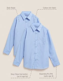 M&S Collection 2pk Boys' Non-Iron School Shirts (2-18 Yrs) -Outlet The Tidy Tots Store SD 04 T76 5768 E0 X EC 90