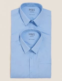 M&S Collection 2pk Boys' Slim Fit Non-Iron School Shirts (2-18 Yrs) -Outlet The Tidy Tots Store SD 04 T76 5769 E0 X EC 7