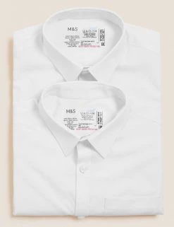 M&S Collection 2pk Boys' Cotton Slim Fit School Shirts (2-18 Yrs) -Outlet The Tidy Tots Store SD 04 T76 5778S Z0 X EC 7