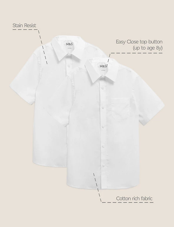 M&S Collection 2pk Boys' Non-Iron School Shirts (2-18 Yrs) 4 M&S Collection 2pk Boys' Non-Iron School Shirts (2-18 Yrs) - Image 2