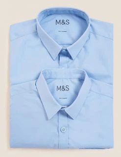 M&S Collection 2pk Boys' Slim Fit Non-Iron School Shirts (2-18 Yrs) -Outlet The Tidy Tots Store SD 04 T76 5883 E0 X EC 7