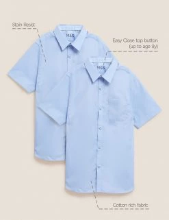 M&S Collection 2pk Boys' Slim Fit Non-Iron School Shirts (2-18 Yrs) -Outlet The Tidy Tots Store SD 04 T76 5883 E0 X EC 90