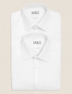 M&S Collection 2pk Boys' Slim Fit Non-Iron School Shirts (2-18 Yrs) -Outlet The Tidy Tots Store SD 04 T76 5883 Z0 X EC 7