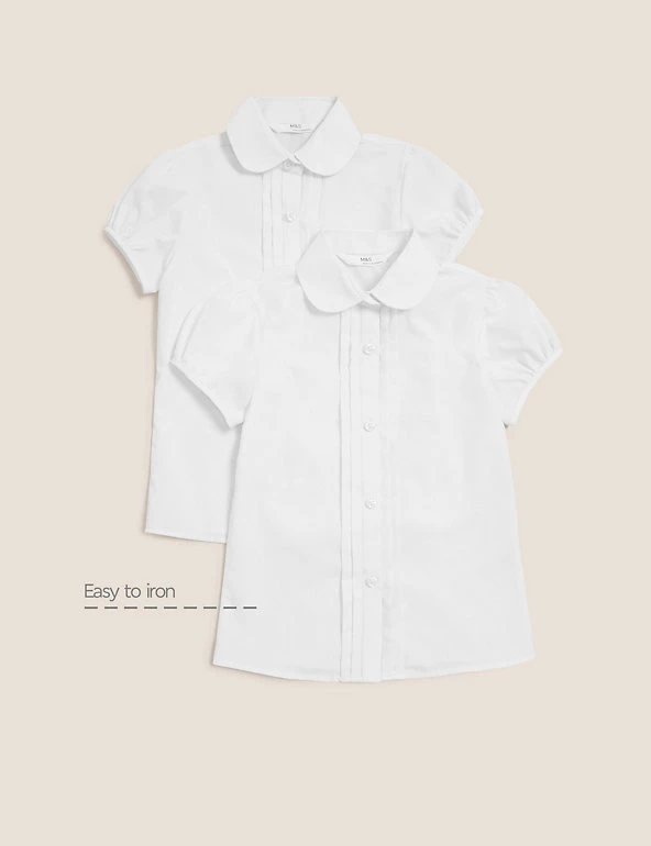 M&S Collection 2pk Girls' Pintuck Easy Iron School Shirts (2-16 Yrs) 4 M&S Collection 2pk Girls' Pintuck Easy Iron School Shirts (2-16 Yrs) - Image 2