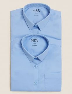 M&S Collection 2pk Girls' Slim Fit Non-Iron School Shirts (2-18 Yrs) -Outlet The Tidy Tots Store SD 04 T76 5984 E0 X EC 7