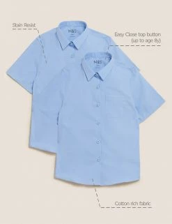 M&S Collection 2pk Girls' Slim Fit Non-Iron School Shirts (2-18 Yrs) -Outlet The Tidy Tots Store SD 04 T76 5984 E0 X EC 90