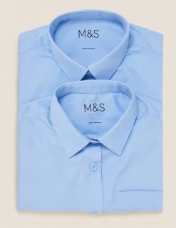 M&S Collection 2pk Girls' Non-Iron School Shirts (2-18 Yrs) -Outlet The Tidy Tots Store SD 04 T76 6037 E0 X EC 7