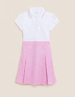 M&S Collection Dresses Girls' 2 In 1 Gingham Pleated School Dress (2-14 Yrs) -Outlet The Tidy Tots Store SD 04 T76 6475 A0 X EC 90
