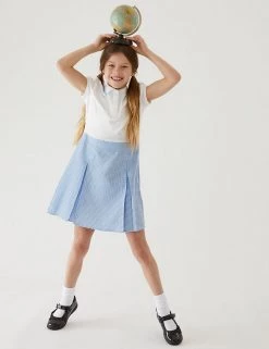 M&S Collection Dresses Girls' 2 In 1 Gingham Pleated School Dress (2-14 Yrs) -Outlet The Tidy Tots Store SD 04 T76 6475 E1 X EC 0
