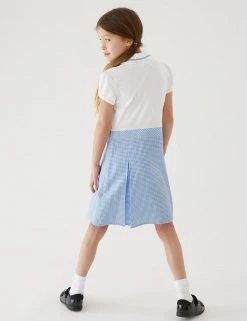 M&S Collection Dresses Girls' 2 In 1 Gingham Pleated School Dress (2-14 Yrs) -Outlet The Tidy Tots Store SD 04 T76 6475 E1 X EC 2