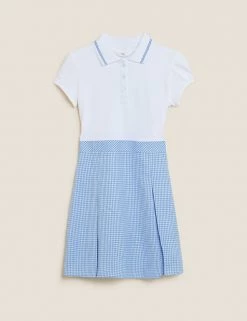 M&S Collection Dresses Girls' 2 In 1 Gingham Pleated School Dress (2-14 Yrs) -Outlet The Tidy Tots Store SD 04 T76 6475 E1 X EC 90