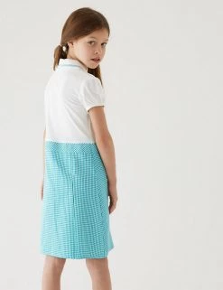 M&S Collection Dresses Girls' 2 In 1 Gingham Pleated School Dress (2-14 Yrs) -Outlet The Tidy Tots Store SD 04 T76 6475 J0 X EC 2