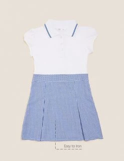 M&S Collection Dresses Girls' 2 In 1 Gingham Pleated School Dress (2-14 Yrs) -Outlet The Tidy Tots Store SD 04 T76 6475 O4 X EC 90