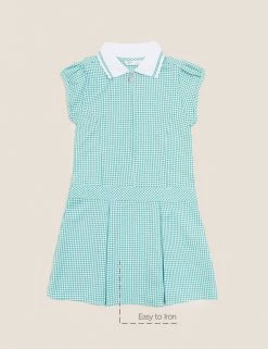 M&S Collection Dresses Girls' Gingham Pleated School Dress (2-14 Yrs) -Outlet The Tidy Tots Store SD 04 T76 6477 J0 X EC 90