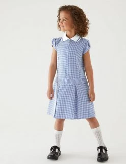 M&S Collection Dresses Girls' Gingham Pleated School Dress (2-14 Yrs) -Outlet The Tidy Tots Store SD 04 T76 6477 O4 X EC 0