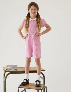 M&S Collection Dresses Girls' Gingham School Playsuit (2-14 Yrs) -Outlet The Tidy Tots Store SD 04 T76 6479 A0 X EC 0