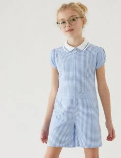 M&S Collection Dresses Girls' Gingham School Playsuit (2-14 Yrs) -Outlet The Tidy Tots Store SD 04 T76 6479 E1 X EC 0