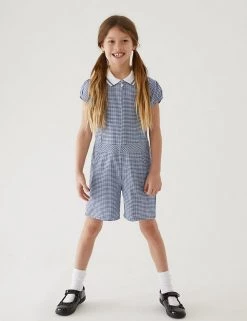 M&S Collection Dresses Girls' Gingham School Playsuit (2-14 Yrs) -Outlet The Tidy Tots Store SD 04 T76 6479 F0 X EC 0