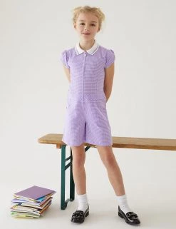 M&S Collection Dresses Girls' Gingham School Playsuit (2-14 Yrs) -Outlet The Tidy Tots Store SD 04 T76 6479 G0 X EC 0