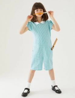 M&S Collection Dresses Girls' Gingham School Playsuit (2-14 Yrs) -Outlet The Tidy Tots Store SD 04 T76 6479 J0 X EC 0