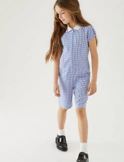 M&S Collection Dresses Girls' Gingham School Playsuit (2-14 Yrs)