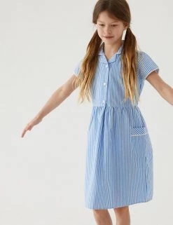 M&S Collection Dresses Girls' Pure Cotton Striped School Dress (2-14 Yrs) -Outlet The Tidy Tots Store SD 04 T76 6480 E1 X EC 0
