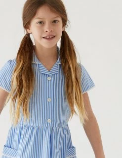 M&S Collection Dresses Girls' Pure Cotton Striped School Dress (2-14 Yrs) -Outlet The Tidy Tots Store SD 04 T76 6480 E1 X EC 1