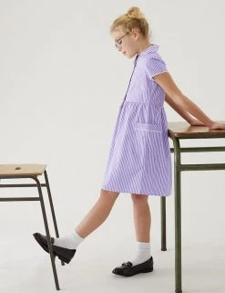 M&S Collection Dresses Girls' Pure Cotton Striped School Dress (2-14 Yrs) -Outlet The Tidy Tots Store SD 04 T76 6480 G0 X EC 0