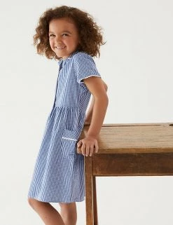 M&S Collection Dresses Girls' Pure Cotton Gingham School Dress (2-14 Yrs) -Outlet The Tidy Tots Store SD 04 T76 6481 F0 X EC 0
