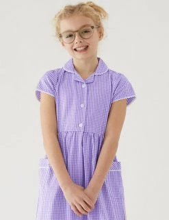 M&S Collection Dresses Girls' Pure Cotton Gingham School Dress (2-14 Yrs) -Outlet The Tidy Tots Store SD 04 T76 6481 G0 X EC 1