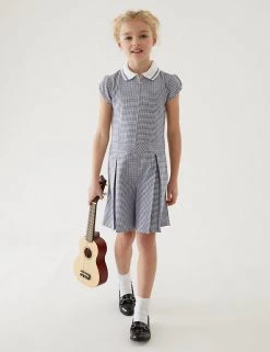 Dresses Girls' Gingham Pleated Zip School Playsuit (2-14 Yrs) -Outlet The Tidy Tots Store SD 04 T76 6482 F0 X EC 0
