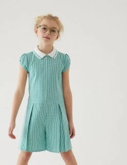 Dresses Girls' Gingham Pleated Zip School Playsuit (2-14 Yrs) -Outlet The Tidy Tots Store SD 04 T76 6482 J0 X EC 0