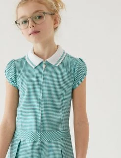 Dresses Girls' Gingham Pleated Zip School Playsuit (2-14 Yrs) -Outlet The Tidy Tots Store SD 04 T76 6482 J0 X EC 1