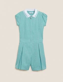 Dresses Girls' Gingham Pleated Zip School Playsuit (2-14 Yrs) -Outlet The Tidy Tots Store SD 04 T76 6482 J0 X EC 90