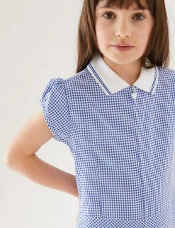Dresses Girls' Gingham Pleated Zip School Playsuit (2-14 Yrs) -Outlet The Tidy Tots Store SD 04 T76 6482 O4 X EC 1